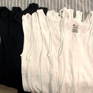 Seven (7) white & black tank tops/A shirts - Hanes/Fruit of the Loom: Never Worn